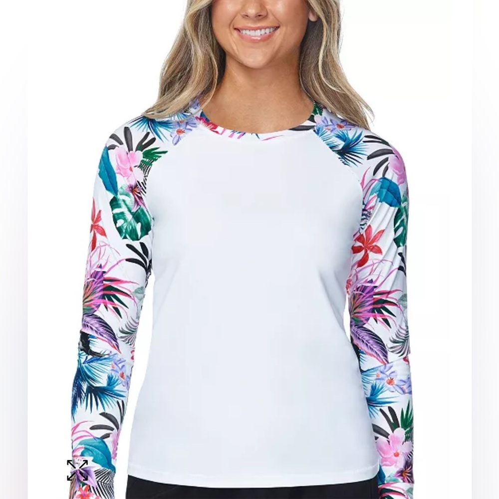 Raisins Juniors' Small -Back Zip Tropical Printed-Long SleeveRash Guard Top  NWT